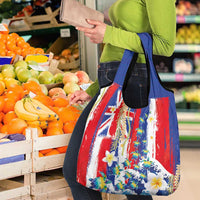 Hawaiian Sea Turtles and Plumeria Grocery Bag with Lei and Flag Grunge Style