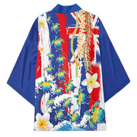 Hawaiian Sea Turtles and Plumeria Kimono with Lei and Flag Grunge Style LT03 - Polynesian Pride