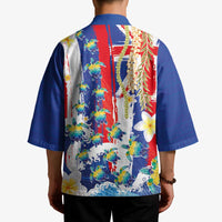 Hawaiian Sea Turtles and Plumeria Kimono with Lei and Flag Grunge Style LT03 - Polynesian Pride