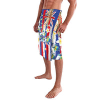 Hawaiian Sea Turtles and Plumeria Lavalava with Lei and Flag Grunge Style LT03 - Polynesian Pride