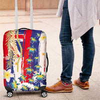 Hawaiian Sea Turtles and Plumeria Luggage Cover with Lei and Flag Grunge Style