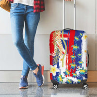 Hawaiian Sea Turtles and Plumeria Luggage Cover with Lei and Flag Grunge Style