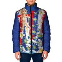 Hawaiian Sea Turtles and Plumeria Padded Jacket with Lei and Flag Grunge Style LT03 Men Multicolor - Polynesian Pride