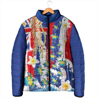 Hawaiian Sea Turtles and Plumeria Padded Jacket with Lei and Flag Grunge Style LT03 - Polynesian Pride