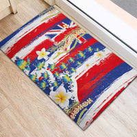 Hawaiian Sea Turtles and Plumeria Rubber Doormat with Lei and Flag Grunge Style LT03 - Polynesian Pride