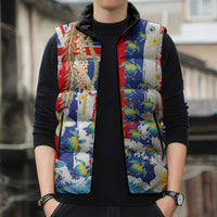 Hawaiian Sea Turtles and Plumeria Sleeveless Puffer Jacket with Lei and Flag Grunge Style LT03 - Polynesian Pride