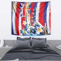 Hawaiian Sea Turtles and Plumeria Tapestry with Lei and Flag Grunge Style LT03 - Polynesian Pride