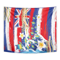 Hawaiian Sea Turtles and Plumeria Tapestry with Lei and Flag Grunge Style LT03 - Polynesian Pride