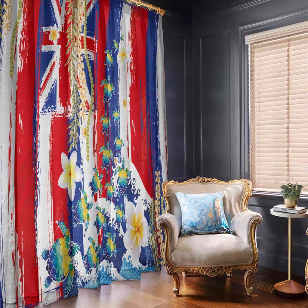Hawaiian Sea Turtles and Plumeria Window Curtain with Lei and Flag Grunge Style LT03 - Polynesian Pride