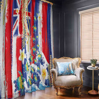 Hawaiian Sea Turtles and Plumeria Window Curtain with Lei and Flag Grunge Style LT03 - Polynesian Pride