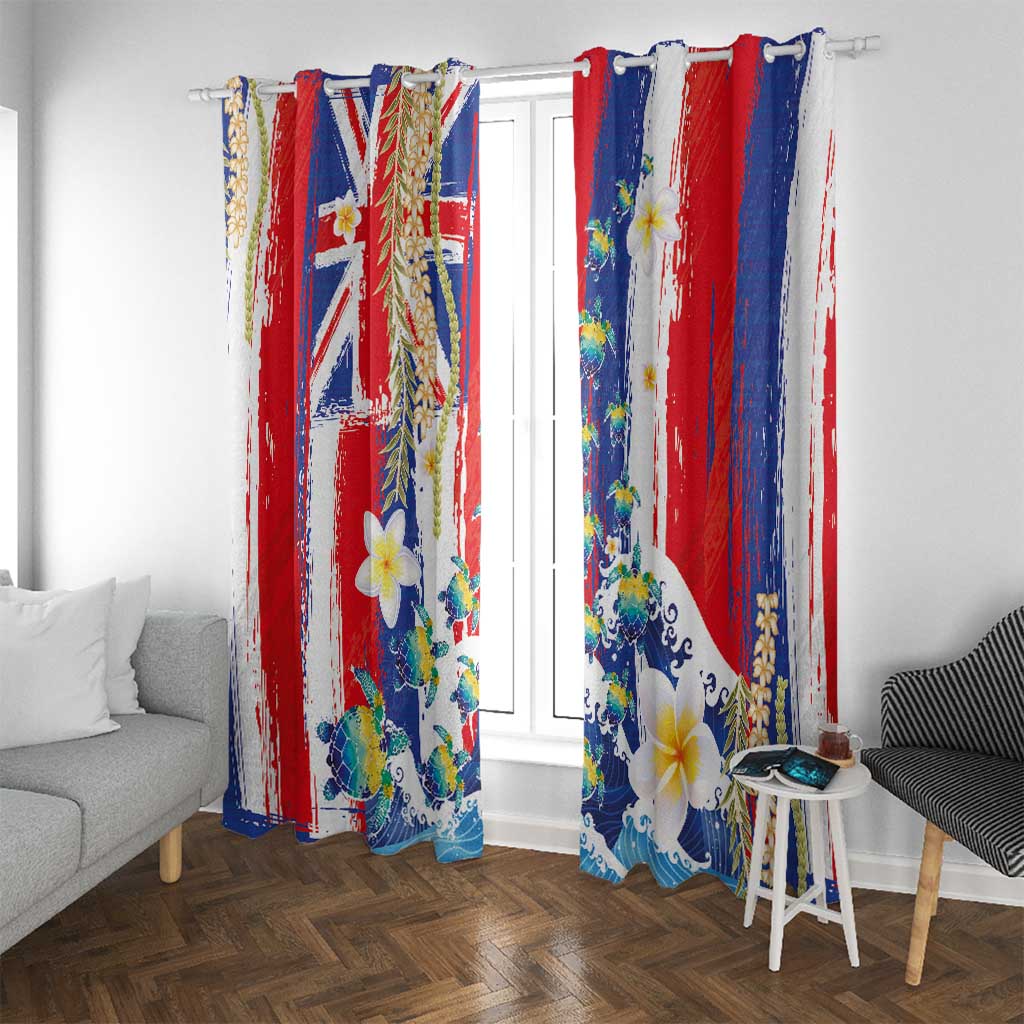 Hawaiian Sea Turtles and Plumeria Window Curtain with Lei and Flag Grunge Style LT03 With Grommets Multicolor - Polynesian Pride