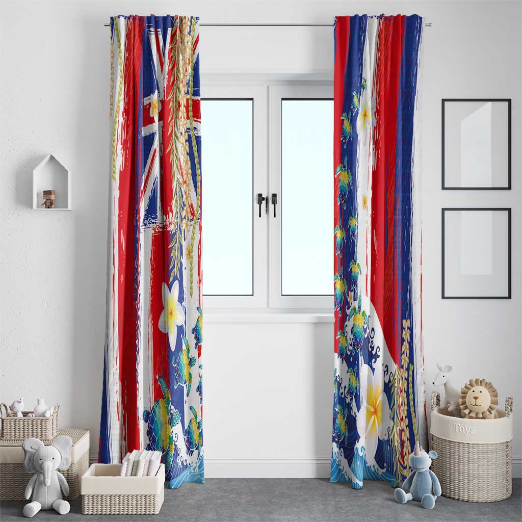 Hawaiian Sea Turtles and Plumeria Window Curtain with Lei and Flag Grunge Style LT03 - Polynesian Pride