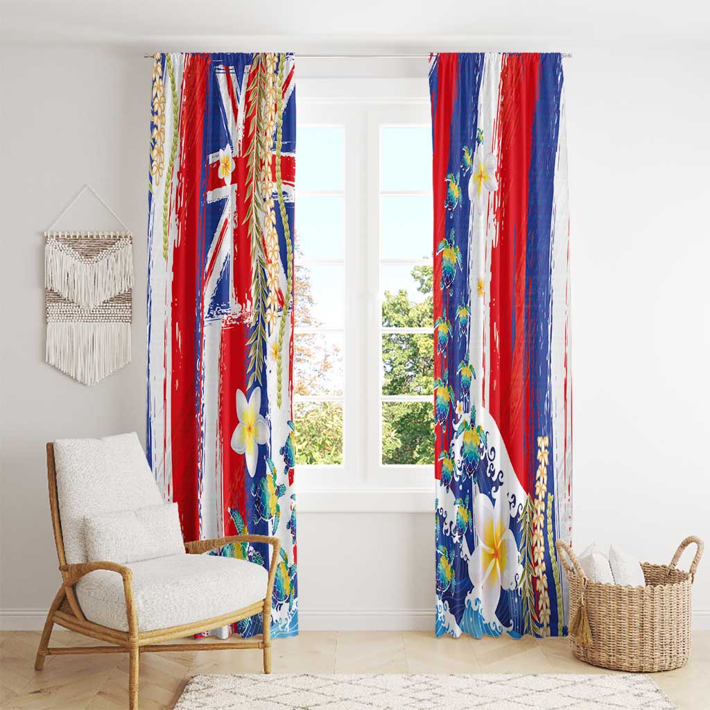 Hawaiian Sea Turtles and Plumeria Window Curtain with Lei and Flag Grunge Style LT03 - Polynesian Pride