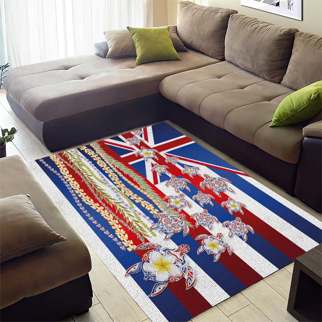 Hawaiian Polynesian Tribal Turtles Area Rug with Lei and Flag Style LT03 - Polynesian Pride