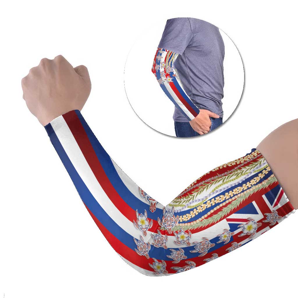 Hawaiian Polynesian Tribal Turtles Arm Sleeves with Lei and Flag Style LT03 Set of 2 Multicolor - Polynesian Pride