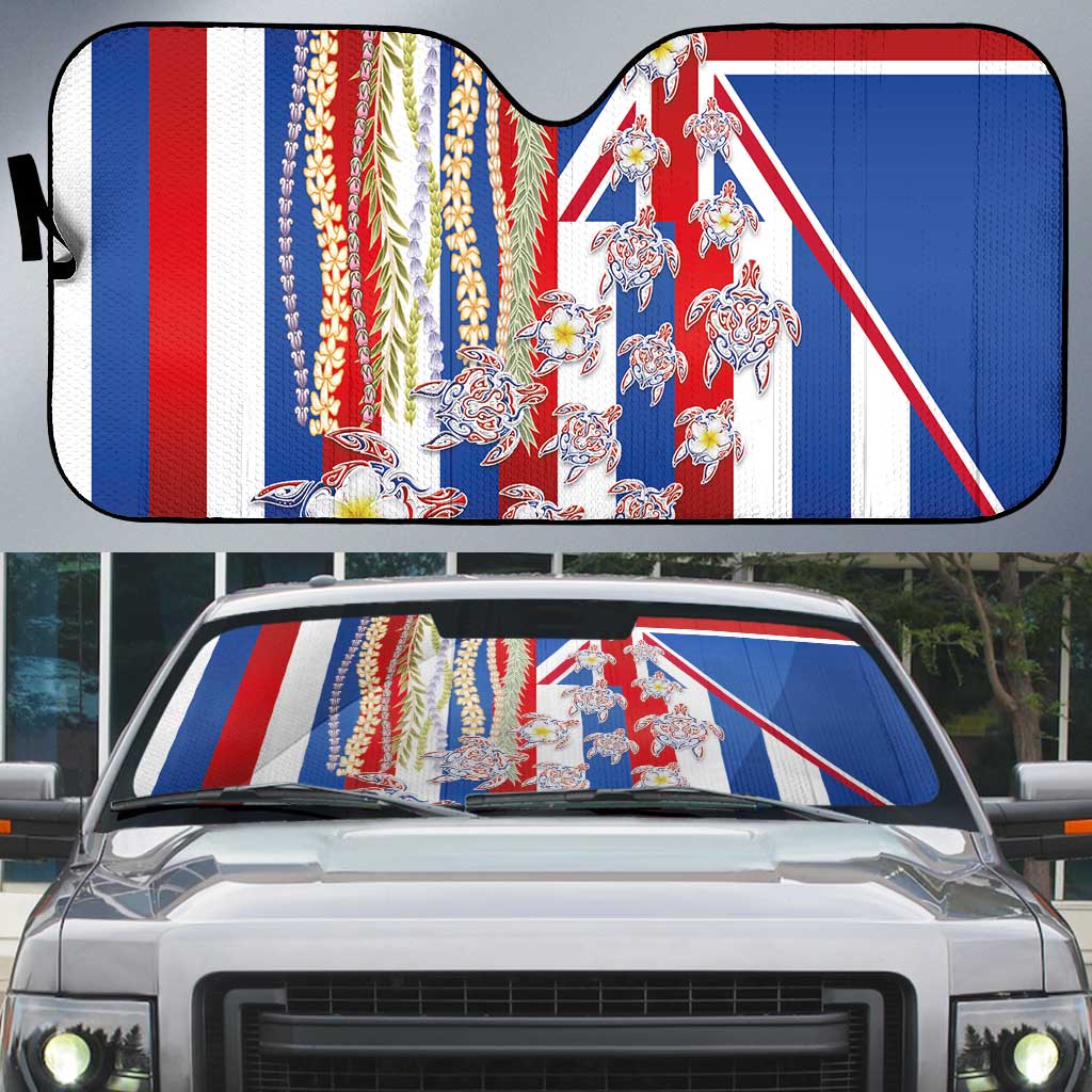 Hawaiian Polynesian Tribal Turtles Auto Sun Shade with Lei and Flag Style LT03 Multicolor - Polynesian Pride