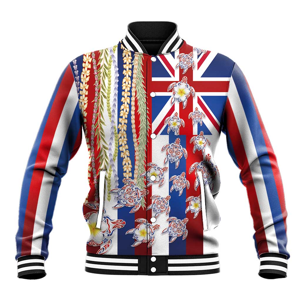 Hawaiian Polynesian Tribal Turtles Baseball Jacket with Lei and Flag Style LT03 Unisex Multicolor - Polynesian Pride
