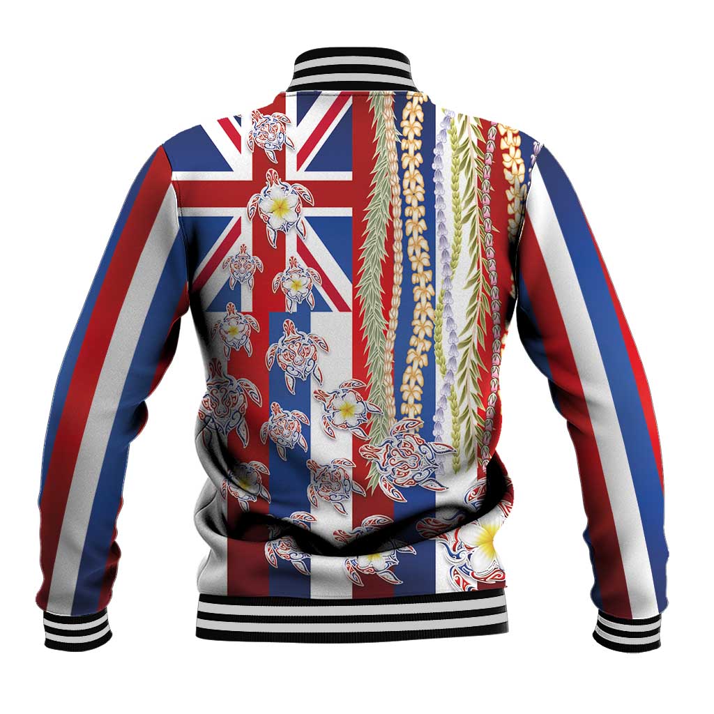 Hawaiian Polynesian Tribal Turtles Baseball Jacket with Lei and Flag Style LT03 - Polynesian Pride