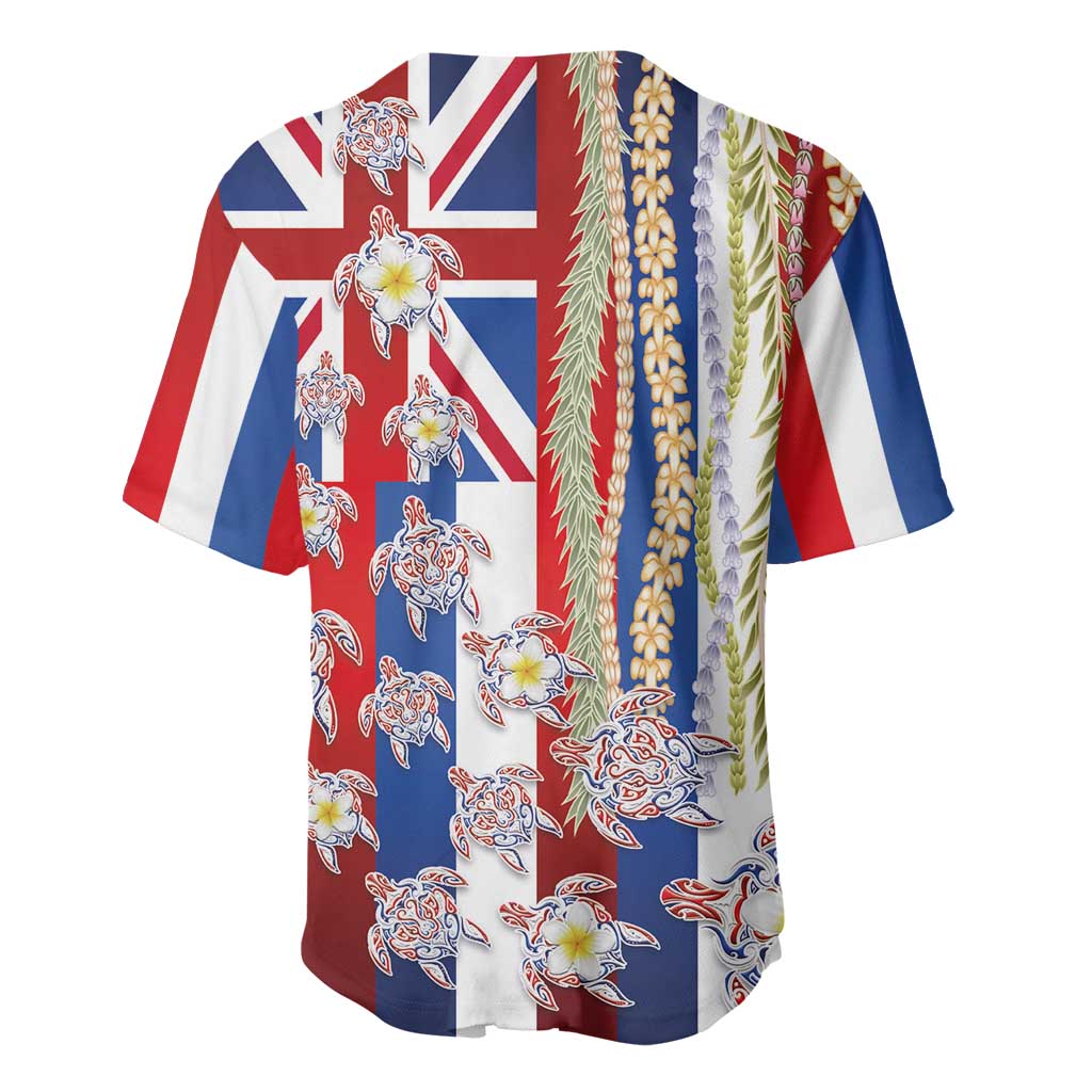 Hawaiian Polynesian Tribal Turtles Baseball Jersey with Lei and Flag Style LT03 - Polynesian Pride