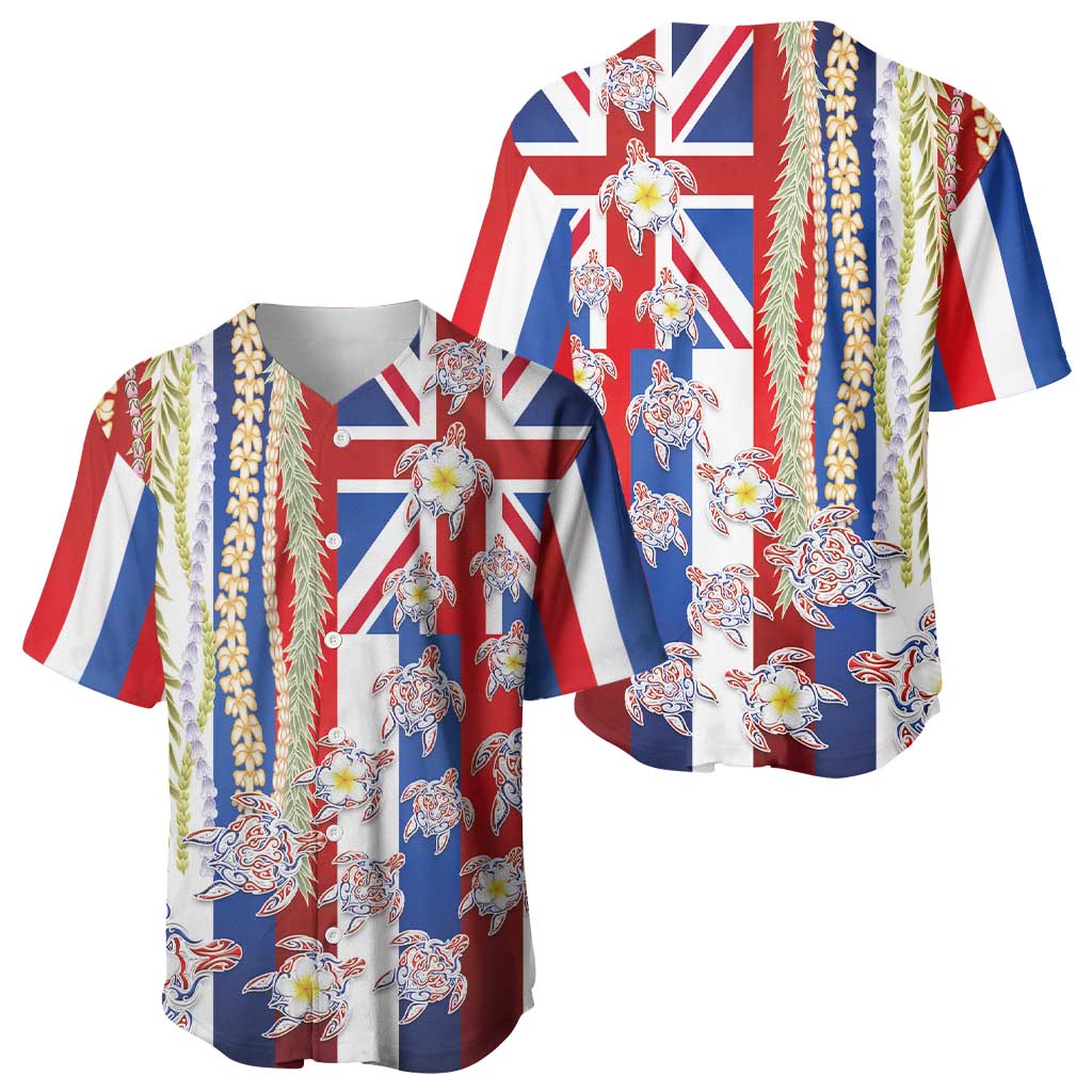 Hawaiian Polynesian Tribal Turtles Baseball Jersey with Lei and Flag Style LT03 - Polynesian Pride