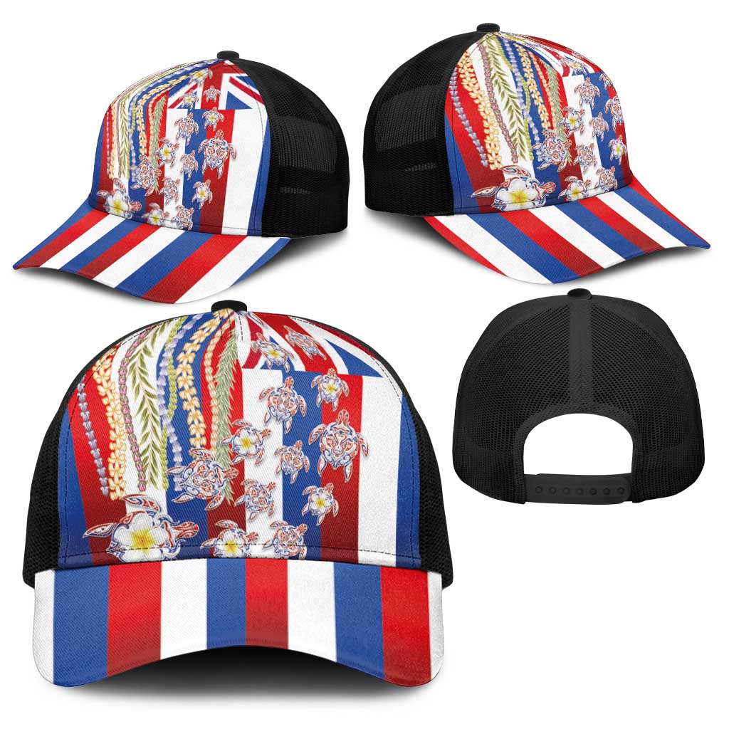 Hawaiian Polynesian Tribal Turtles Baseball Net Cap with Lei and Flag Style LT03 - Polynesian Pride