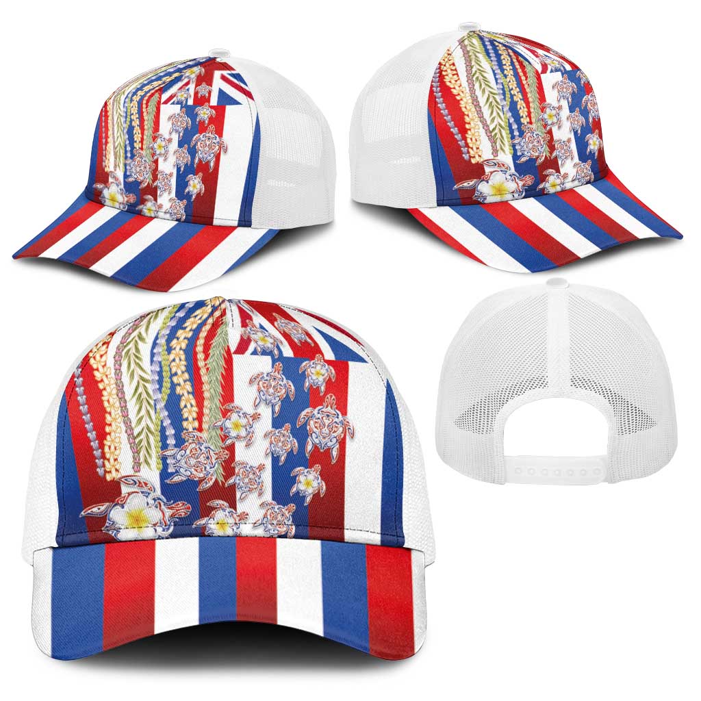 Hawaiian Polynesian Tribal Turtles Baseball Net Cap with Lei and Flag Style LT03 - Polynesian Pride