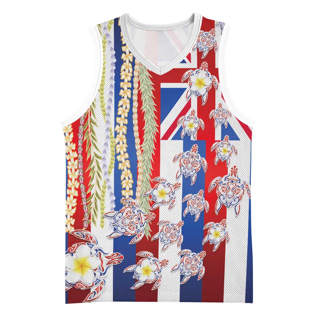 Hawaiian Polynesian Tribal Turtles Basketball Jersey with Lei and Flag Style LT03 Unisex Multicolor - Polynesian Pride
