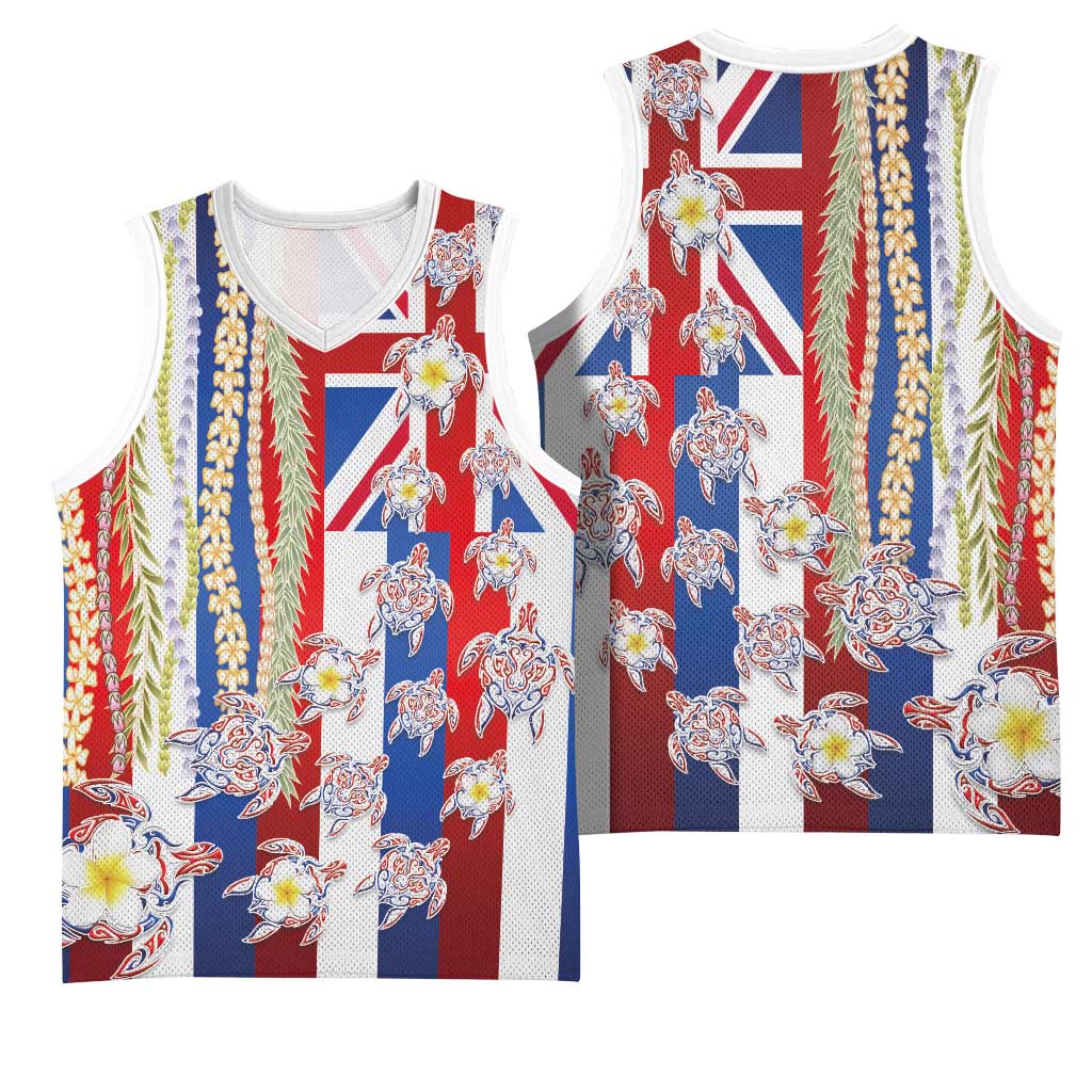 Hawaiian Polynesian Tribal Turtles Basketball Jersey with Lei and Flag Style LT03 - Polynesian Pride