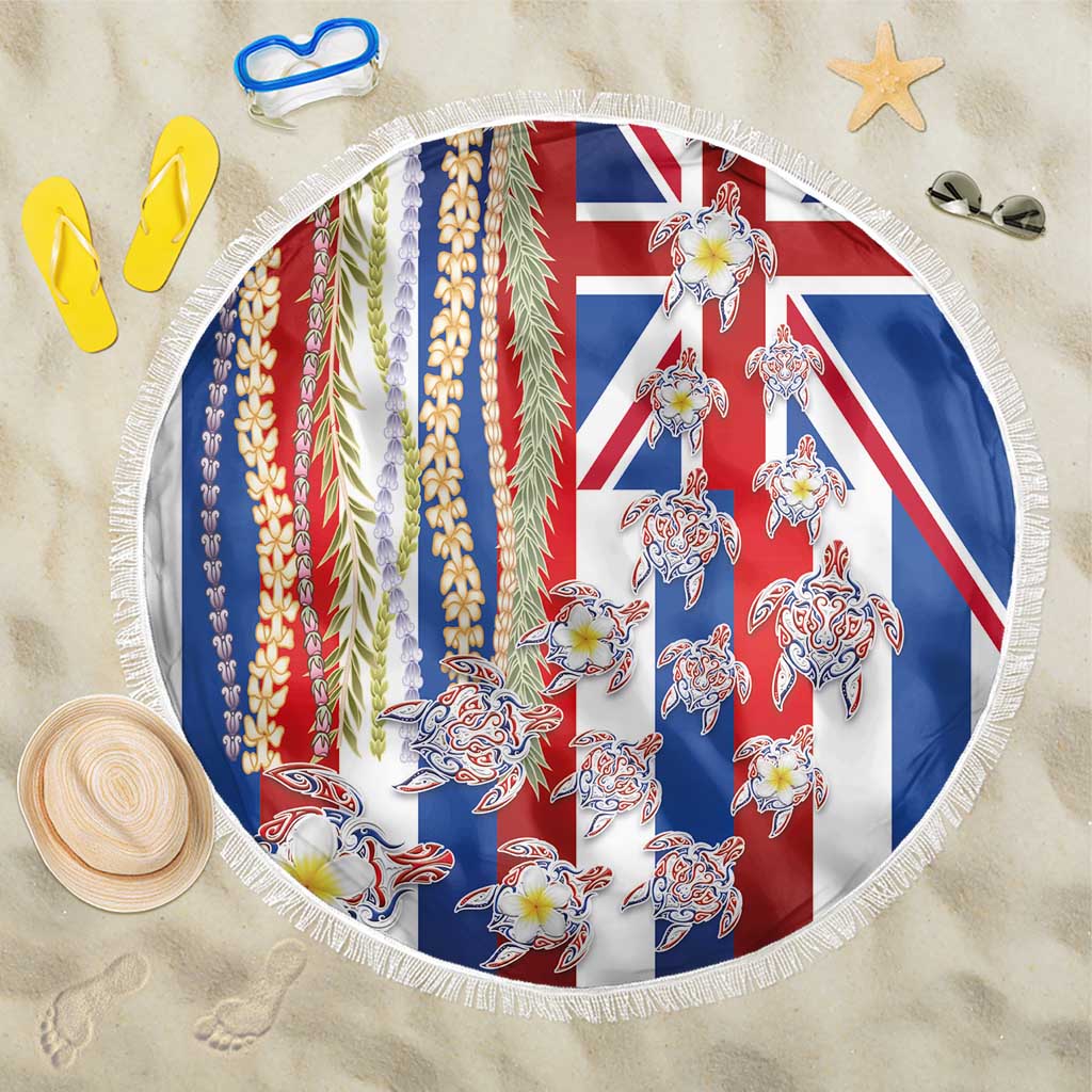 Hawaiian Polynesian Tribal Turtles Beach Blanket with Lei and Flag Style LT03 One Size 150cm Multicolor - Polynesian Pride