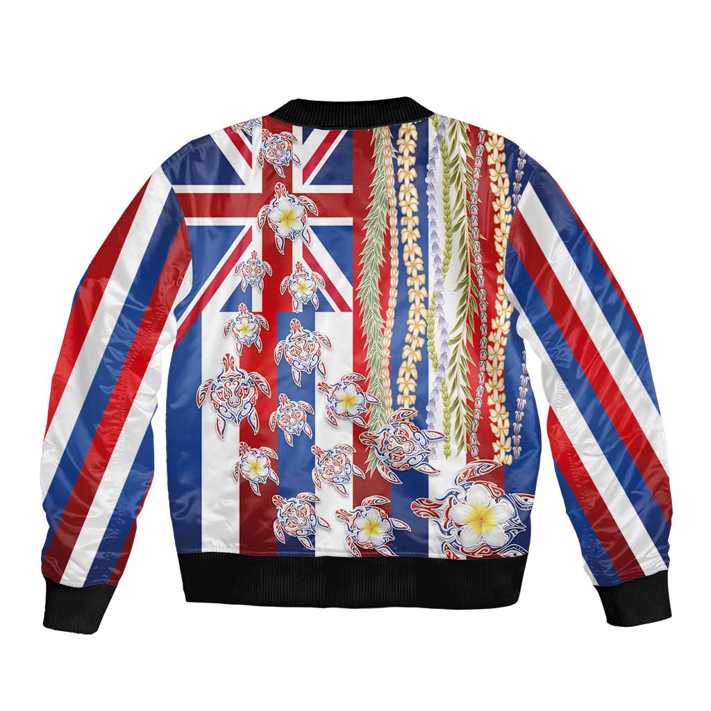 Hawaiian Polynesian Tribal Turtles Bomber Jacket with Lei and Flag Style LT03 - Polynesian Pride