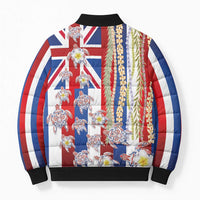 Hawaiian Polynesian Tribal Turtles Bomber Puffer Jacket with Lei and Flag Style