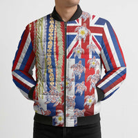 Hawaiian Polynesian Tribal Turtles Bomber Puffer Jacket with Lei and Flag Style