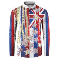 Hawaiian Polynesian Tribal Turtles Button Sweatshirt with Lei and Flag Style LT03 Multicolor - Polynesian Pride