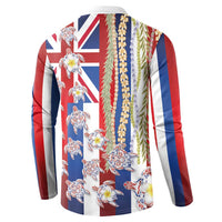Hawaiian Polynesian Tribal Turtles Button Sweatshirt with Lei and Flag Style LT03 - Polynesian Pride