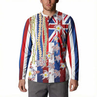 Hawaiian Polynesian Tribal Turtles Button Sweatshirt with Lei and Flag Style LT03 - Polynesian Pride