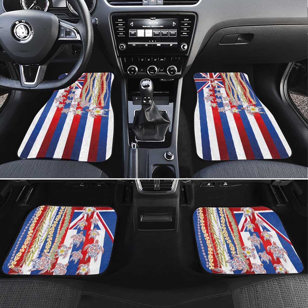 Hawaiian Polynesian Tribal Turtles Car Mats with Lei and Flag Style