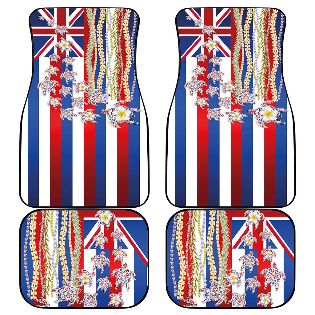 Hawaiian Polynesian Tribal Turtles Car Mats with Lei and Flag Style