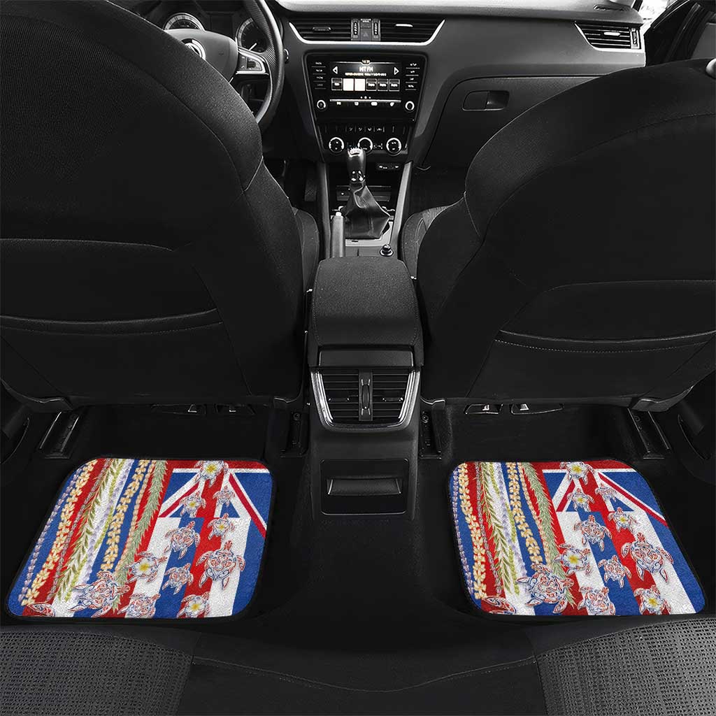 Hawaiian Polynesian Tribal Turtles Car Mats with Lei and Flag Style