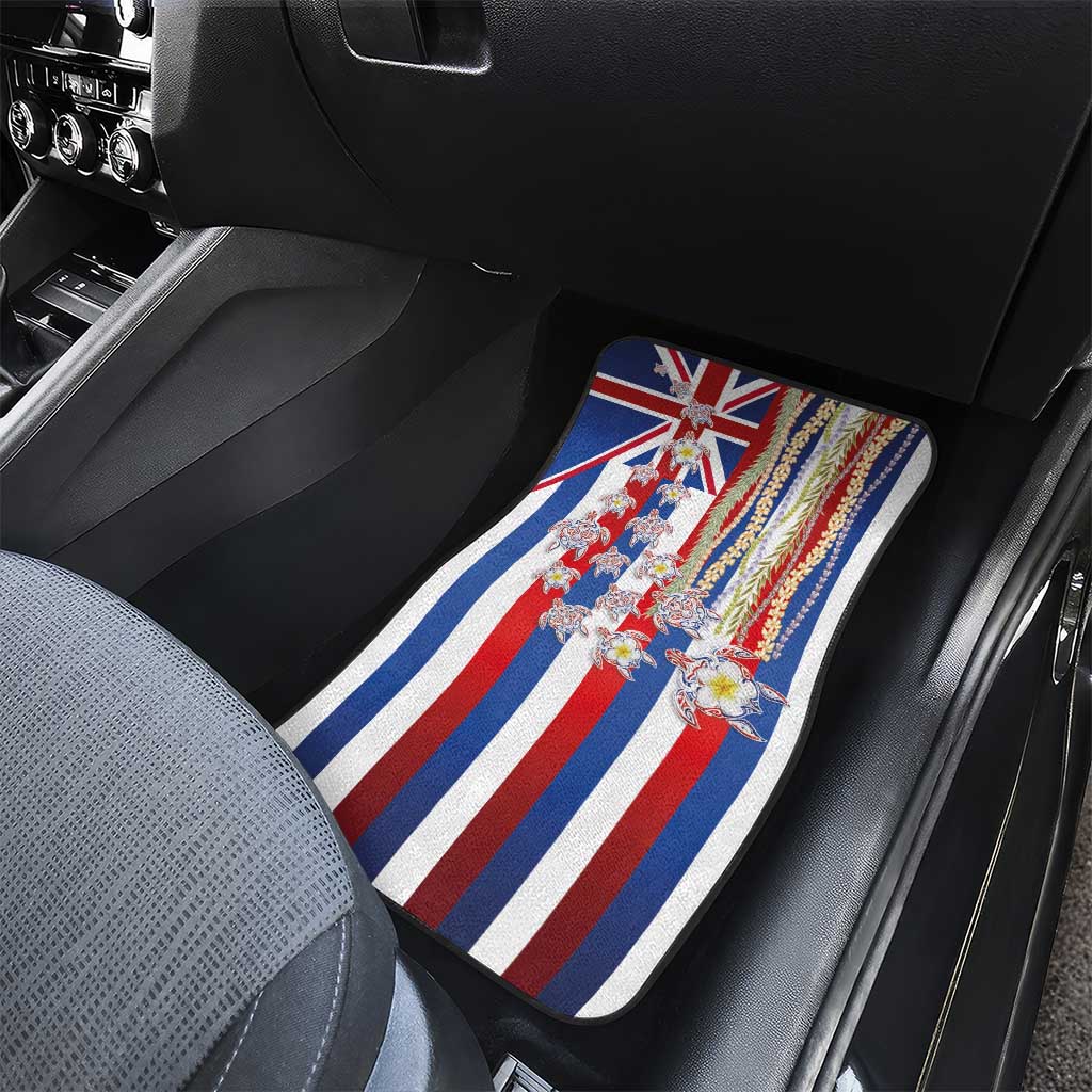 Hawaiian Polynesian Tribal Turtles Car Mats with Lei and Flag Style