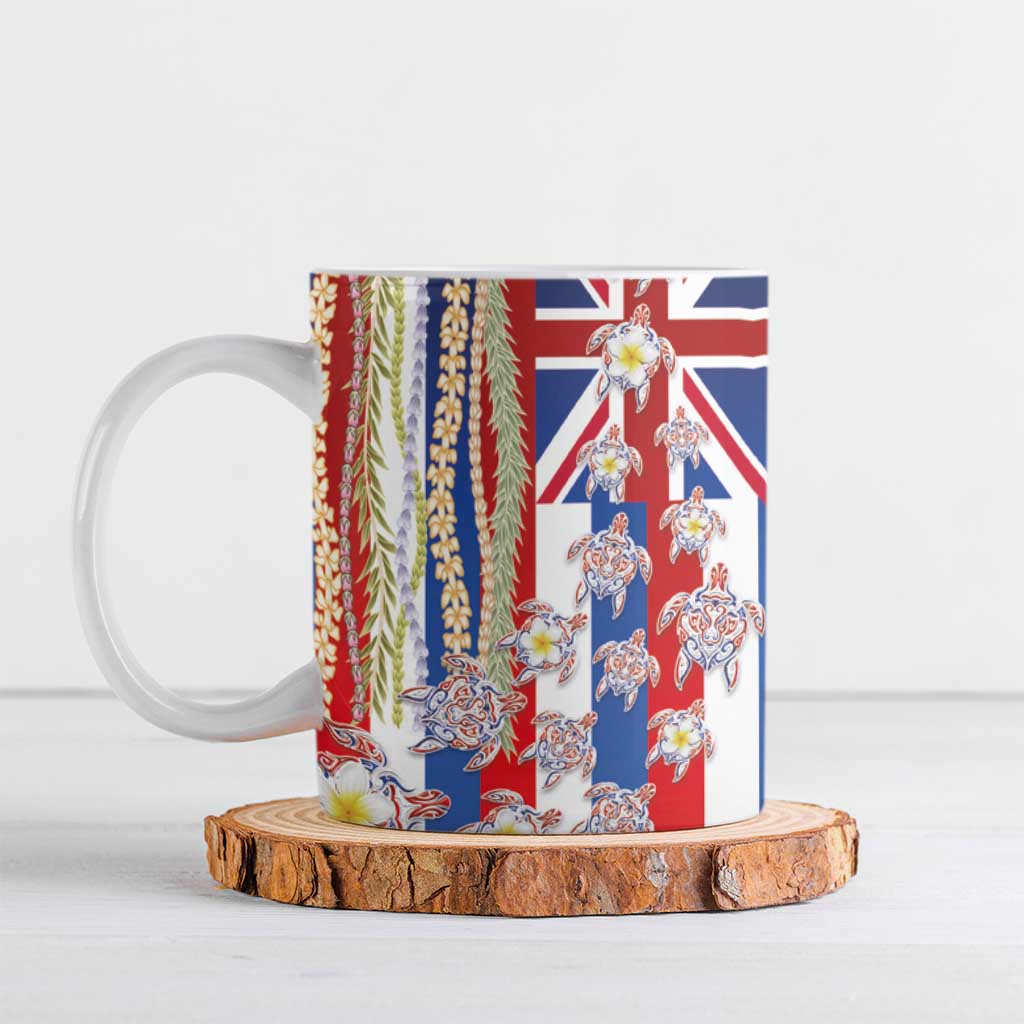 Hawaiian Polynesian Tribal Turtles Ceramic Mug with Lei and Flag Style LT03 Multicolor - Polynesian Pride