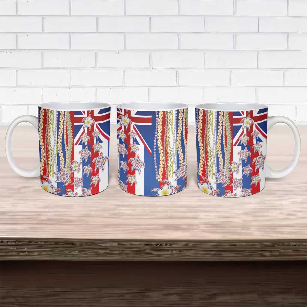 Hawaiian Polynesian Tribal Turtles Ceramic Mug with Lei and Flag Style LT03 - Polynesian Pride