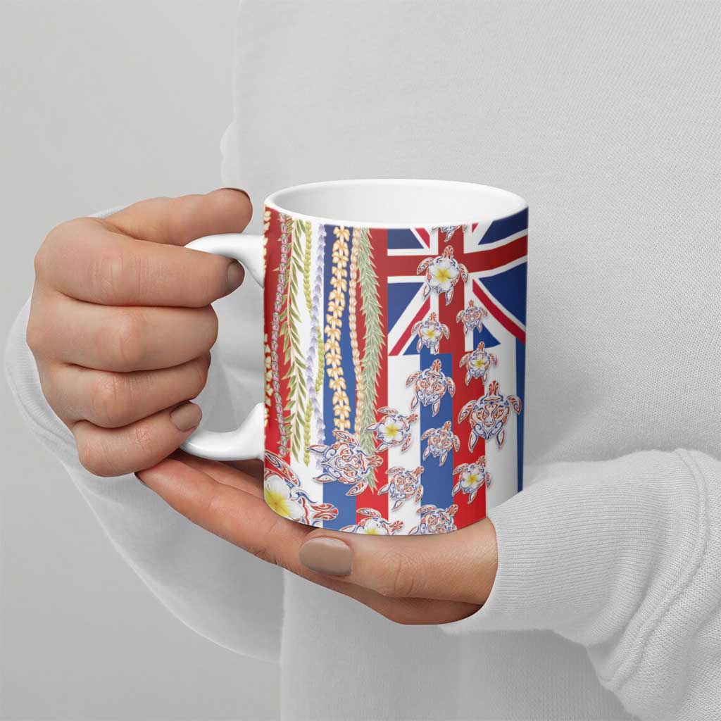 Hawaiian Polynesian Tribal Turtles Ceramic Mug with Lei and Flag Style LT03 - Polynesian Pride