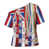 Hawaiian Polynesian Tribal Turtles Cross Shoulder Shirt with Lei and Flag Style LT03 - Polynesian Pride