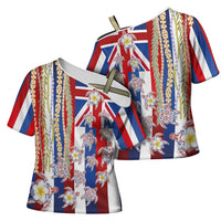 Hawaiian Polynesian Tribal Turtles Cross Shoulder Shirt with Lei and Flag Style LT03 - Polynesian Pride