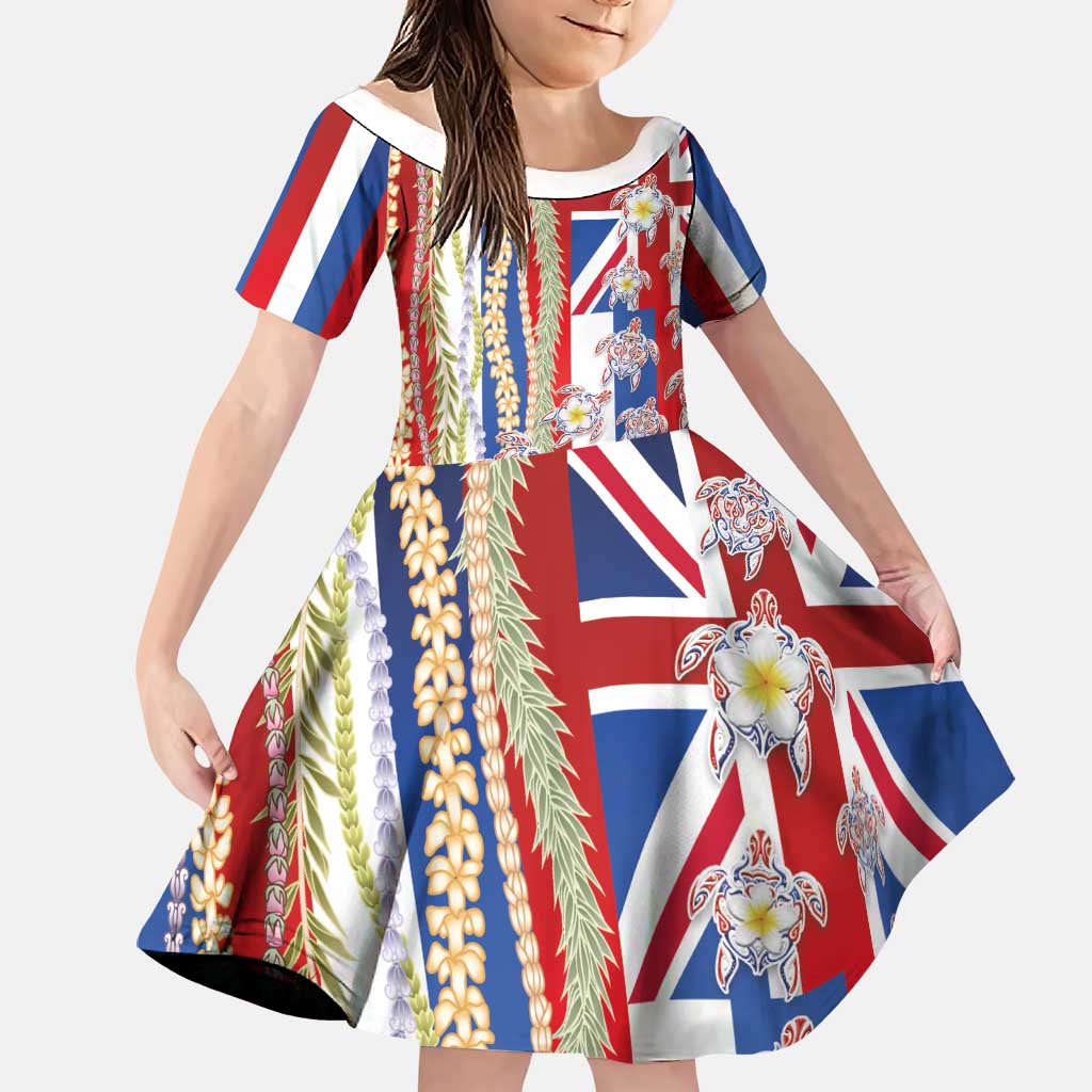 Hawaiian Polynesian Tribal Turtles Family Matching Mermaid Dress and Hawaiian Shirt with Lei and Flag Style