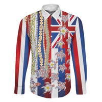 Hawaiian Polynesian Tribal Turtles Family Matching Off Shoulder Maxi Dress and Hawaiian Shirt with Lei and Flag Style
