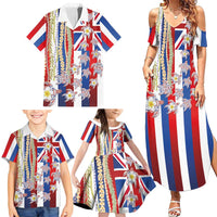 Hawaiian Polynesian Tribal Turtles Family Matching Summer Maxi Dress and Hawaiian Shirt with Lei and Flag Style
