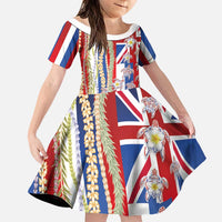 Hawaiian Polynesian Tribal Turtles Family Matching Tank Maxi Dress and Hawaiian Shirt with Lei and Flag Style