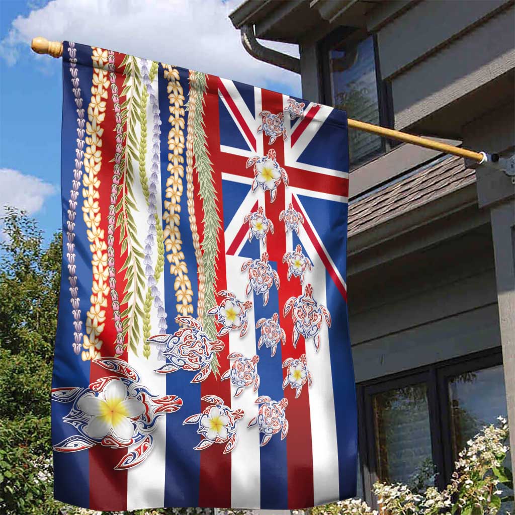 Hawaiian Polynesian Tribal Turtles Garden Flag with Lei and Flag Style