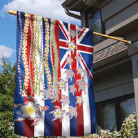 Hawaiian Polynesian Tribal Turtles Garden Flag with Lei and Flag Style